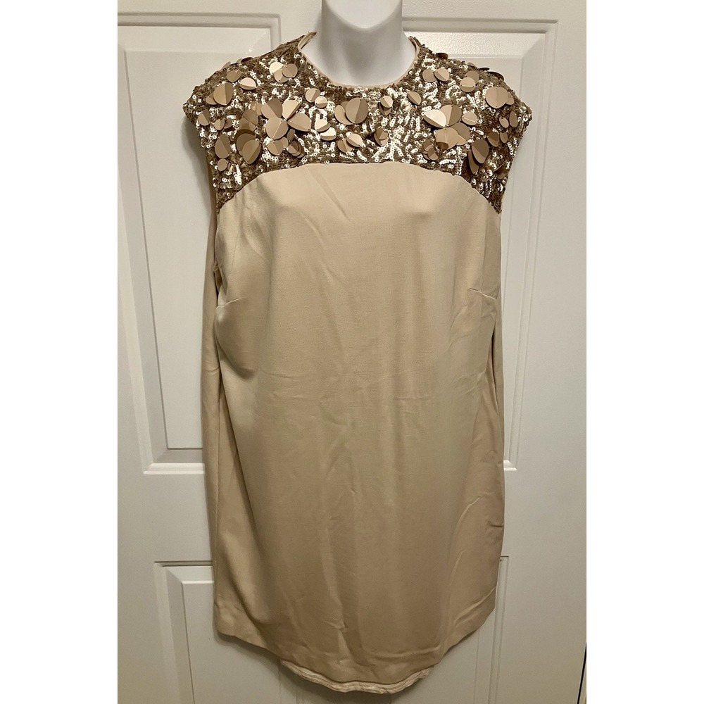 Coast Women's Dress Size 14 Cocktail Party Wedding‎ Beaded Sequin Shift Beige